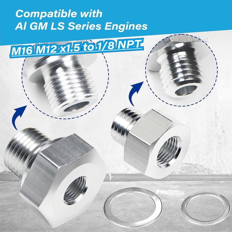 TFNBR M16x1.5 & M12x1.5 to 1/8 NPT Oil Pressure Sensor Adapter, Compatible with All GM LS Engines (LS1/LSX/LS3 4.2L/4.3L/4.8L/5.3L/6.0L/6.2L), Special Accessory for LS Swap - Image 3